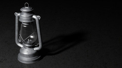 old kerosene lamp on a black background, 3D illustration