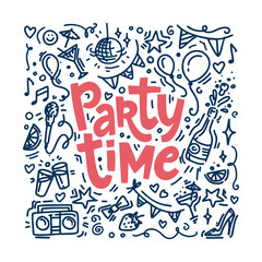 Adult party doodle set, birthday celebration icons - 258575782