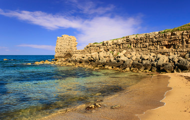 Remains of an ancient Messapian wall in the marine area of Gnatia (Egnazia). Egnatia or Ignatia ...
