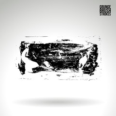 Obraz premium Black brush stroke and texture. Grunge vector abstract hand - painted element. Underline and border design.