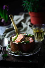 Risotto with asparagus and salmon ..style rustic.