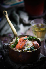 Risotto with asparagus and salmon ..style rustic.