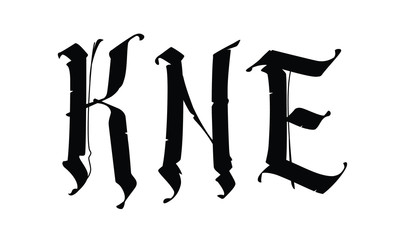 The letters K, N, E in the Gothic style. Vector. Signs and symbols, monogram. Badges for logo. Medieval style. Old vintage style. Mini set of letters.