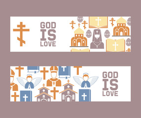 Religion vector catholic church or cathedral and religious sings of christianity illustration backdrop set of christian cross bible with sign Jesus love you background
