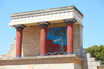 Scenic ruins of the Minoan Palace of Knossos on Crete, Greece