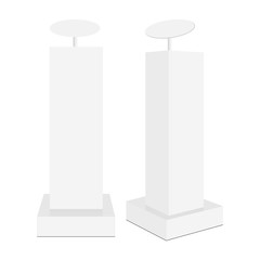 Promotional display stand mockup isolated on white background - front and side view. Vector illustration