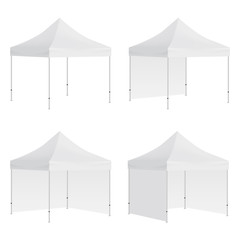 Set of outdoor canopy tents mockups isolated on white background. Vector illustration