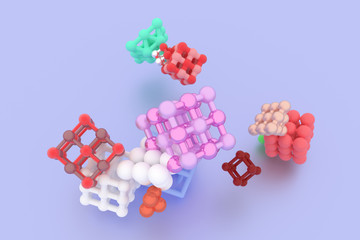 Abstract virtual geometric, molecule style concepture inter-locked square or pyramids. Wallpaper for graphic design. 3D render.