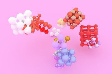 Virtual geometric, molecule style concepture, inter-locked square or pyramids for design texture, background. 3D render.