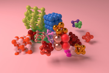 Abstract virtual geometric, molecule style concepture inter-locked square or pyramids. Wallpaper for graphic design. 3D render.