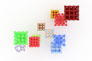Molecule style concepture inter-locked square or pyramids. For graphic design or background, virtual geometric. 3D render.