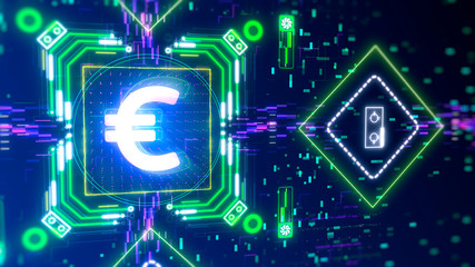 Euro cyber currency 3d concept. Digital financial background.