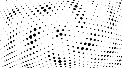 Halftone gradient pattern. Abstract halftone dots background. Monochrome dots pattern. Vector halftone texture. Radial twisted circle. Grunge texture. Pop Art, Comic small dots. Wave dots, 3D sphere