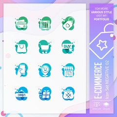 Business icon set design vector with negative style. E-commerce icon for website element, app, UI, infographic, print template and presentation.