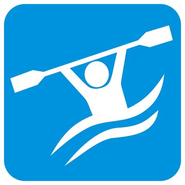 canoeing, vector icon, blue frame
