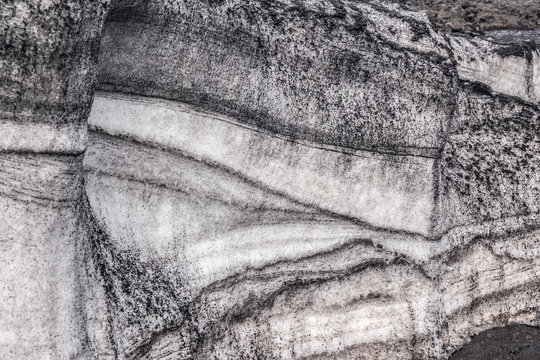 Snow and ash layers showing the frequent activity of Mount Etna, Catania, Sicily, Italy. One of the world&rsquo;s most active volcanoes, in an almost constant state of activity.