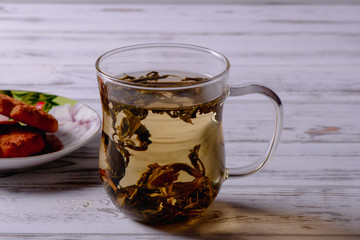 green tea and cookies white background nice