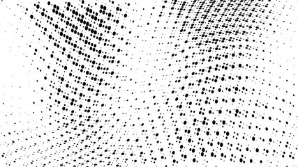 Halftone gradient pattern. Abstract halftone dots background. Monochrome dots pattern. Vector halftone texture. Grunge texture. Pop Art, Comic small dots. Wave twisted dots. Template for cover, banner