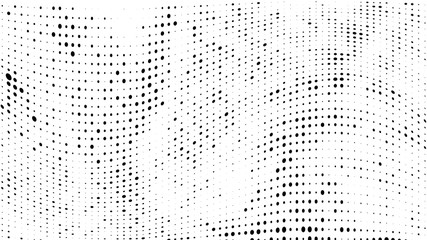 Halftone gradient pattern. Abstract halftone dots background. Monochrome dots pattern. Vector halftone texture. Grunge texture. Pop Art, Comic small dots. Wave twisted dots. Template for cover, banner