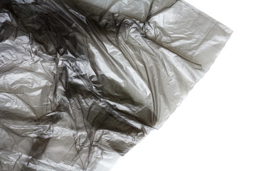 black plastic bag fragment, isolated on white background