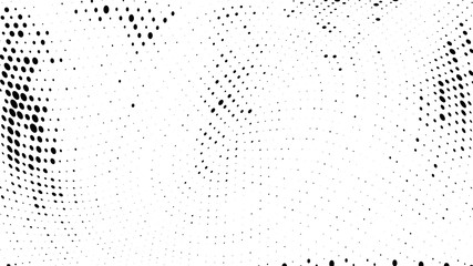 Halftone gradient pattern. Abstract halftone dots background. Monochrome dots pattern. Vector halftone texture. Grunge texture. Pop Art, Comic small dots. Wave twisted dots. Template for cover, banner