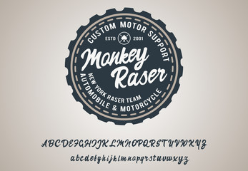 Monkey Raser. Cafe racer. Hipster style. Print for shirt. Vector. Hand made script font. Brush font.