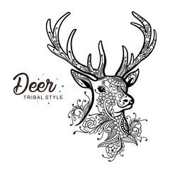 Deer head tribal style Hand drawn