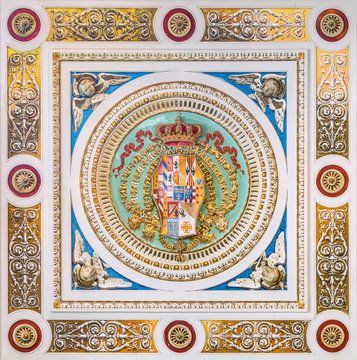 Regno di Napoli coat of arms in the ceiling of the Church of Santo Spirito dei Napoletani in Rome, Italy.