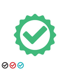 Approved or positive checkmark or tick icon, vector. Tested and certified stamp with tick, checkmark round icon. Green check mark. Approved check mark, round  ticksign.