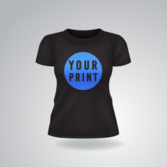 Black woman T-shirt with short sleeves mock up, place for print