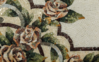 Detail of a beautiful marble mosaic panel. Interior marble mosaic. A piece of marble Venetian...