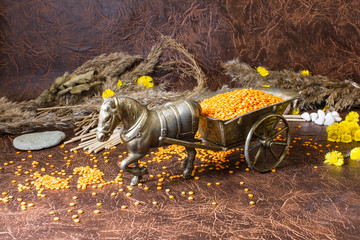 composition: horse carries red arab lentils