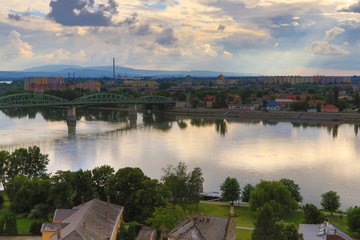 View of the Maria Valeria Bridge over the Danube river at Esztergom in Hungary
