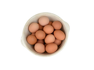 Farm Fresh Organic Free Range Eggs in Bowl. Overhead View. Farm to Table