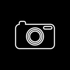 Flat line monochrome camera silhouette for web sites and apps. Minimal simple black and white camera silhouette. Isolated vector black camera silhouette on white background.