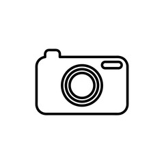 Flat line monochrome camera silhouette for web sites and apps. Minimal simple black and white camera silhouette. Isolated vector black camera silhouette on white background.