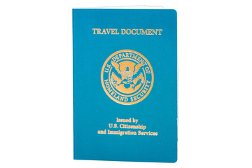 US Travel Document, isolated on white background. Border crossing, travel, immigration 