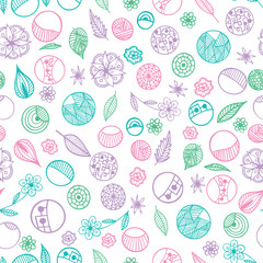 Seamless floral pattern with doodles