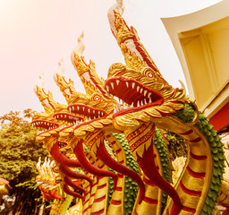 Symbols of Buddhism. South-Eastern Asia. Details of buddhist temple in Thailand.