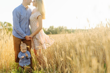 Parents and their small boy in the wheat field