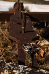 Close-up of antique farm equipment