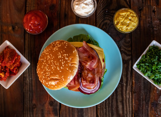 Hamburger and ingredients in composition