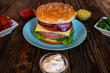 Hamburger and ingredients in composition