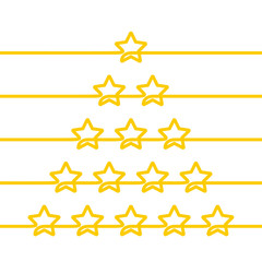 Continuous line drawing of five stars customer product rating review icon set, Minimalistic linear illustration made of one thick line