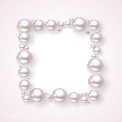 Pearl frame background. Vector fashion pearls border for wedding, anniversary or invitation. Banner with frame from pearls for design illustration