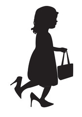 a girl with her moms shoes and bag, silhouette vector