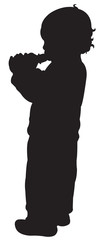 a boy drinking, silhouette vector