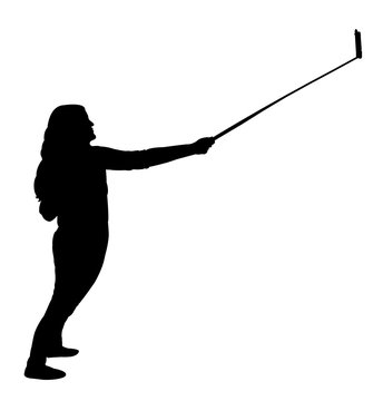 woman taking selfie, silhouette vector