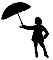 a girl holding umbrella, silhouette vector