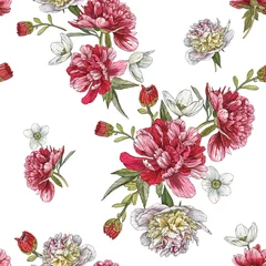 Foto op Plexiglas Floral seamless pattern with watercolor peonies and anemones © lesia_a
